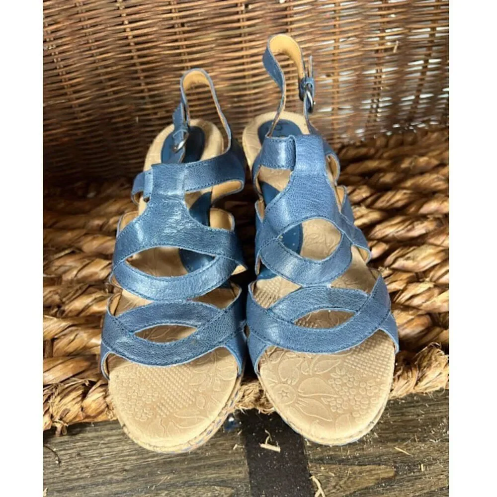 B.O.C. Women’s‎ Blue Strappy Ankle Strap Cork Wedge Sandals Size 11M